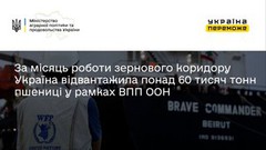 За місяць роботи зернового коридору Україна відвантажила понад 60 тисяч тонн пшениці у рамках ВПП ООН