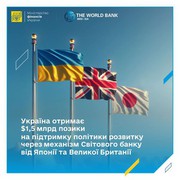 Україна отримає 1,5 млрд дол США на підтримку політики розвитку через механізм Світового банку від Японії та Великої Британії
