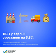 ВВП у серпні зріс на 3,5%: основні драйвери росту — промисловість, транспорт, будівництво та внутрішня торгівля